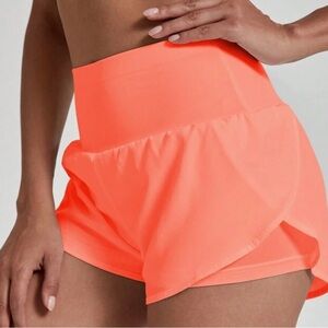 Neon Coral High-Waist Shorts